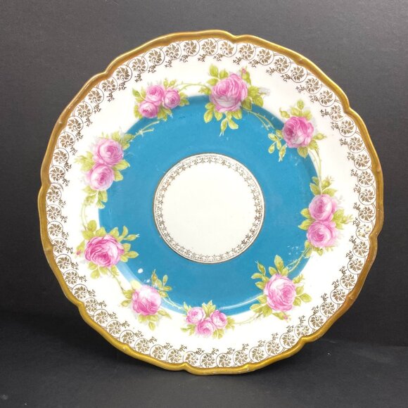 Set 2 Imperial Crown China Austria Vienna 9.5” Plates, Pink Roses & Teal Center - Picture 2 of 6
